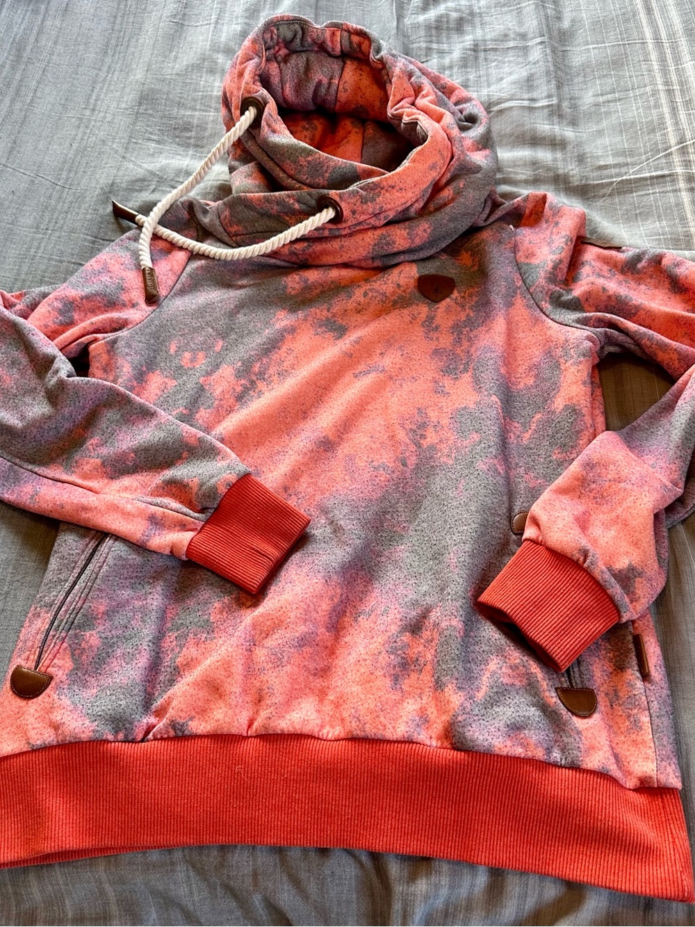 Wanakome Coral and Gray Cowl Neck Pullover